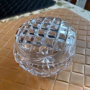 Vintage Small Round Cut Clear Glass Jar with Lid 3" High x 4" Across